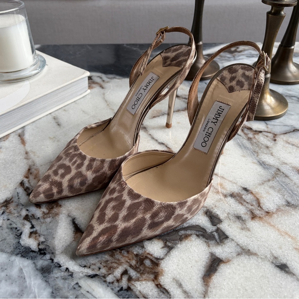 Jimmy Choo Leather Leopard Slingback Heels